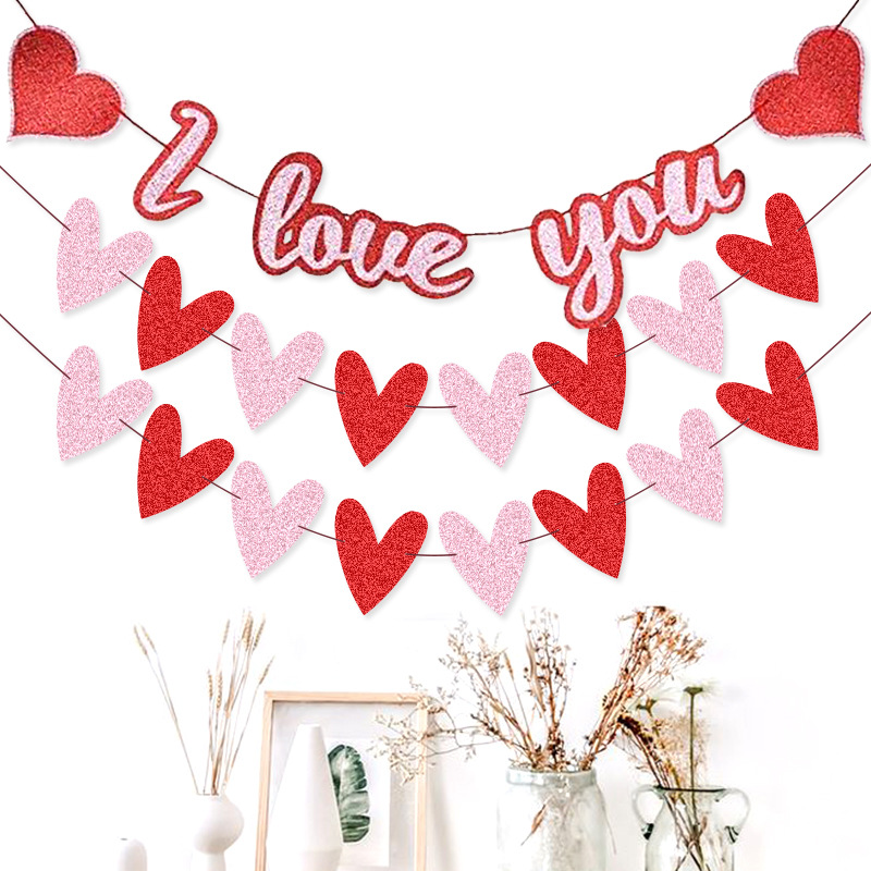 Boda Banquete de boda decoración de la fábrica cadena de la bandera del Día de San Valentín tire bandera amor cadena bandera l Te amo