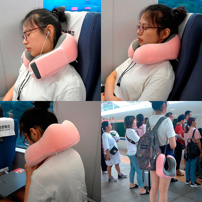 Amazon popular de espuma de memoria en forma de U almohada de viaje portátil de tela magnética almohada de cuello almohada en forma de U se puede utilizar como logotipo