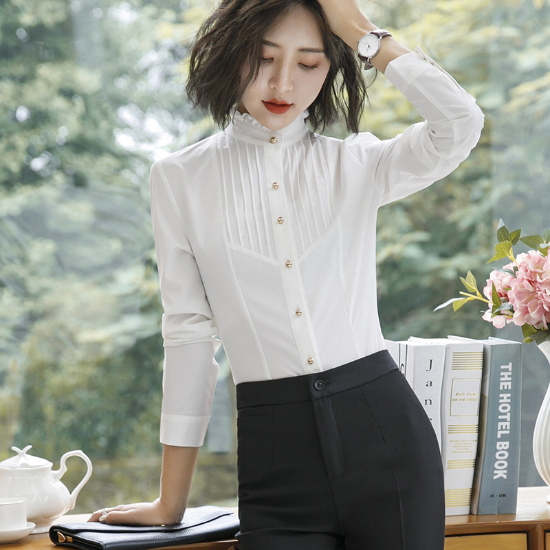 Cross-border White Shirt Women's New Autumn Japanese Style Lace Stitching Long Sleeve Top Women's Slim-fit Student's High Collar Cardigan