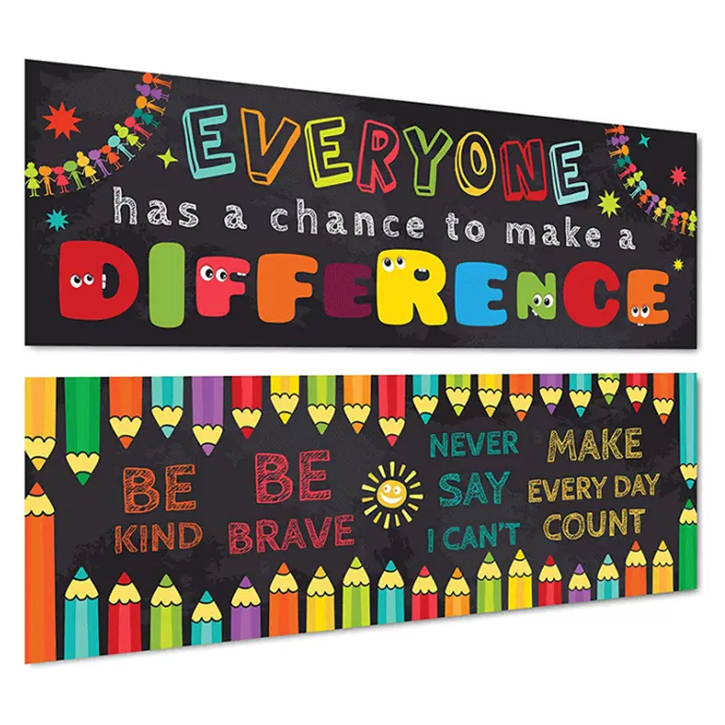 亚马逊热销儿童教育海报 开学季英文励志卡通学校教室横幅装饰画