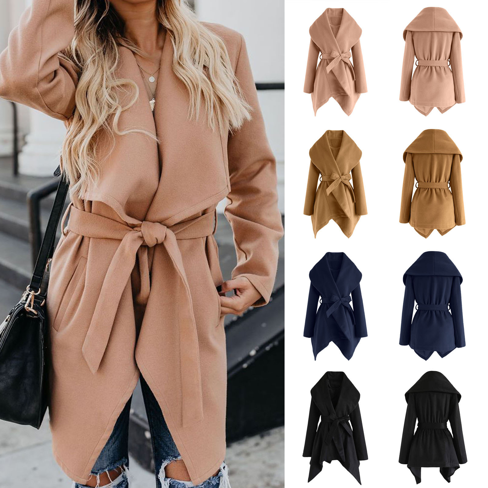 Women's cross-border e-commerce, autumn/winter, best-selling belted wool coat, mid-length trench coat, overcoat, etc. (AliExpress, Amazon)