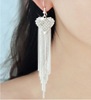 Earrings, pendant with tassels from pearl, long zirconium, Korean style