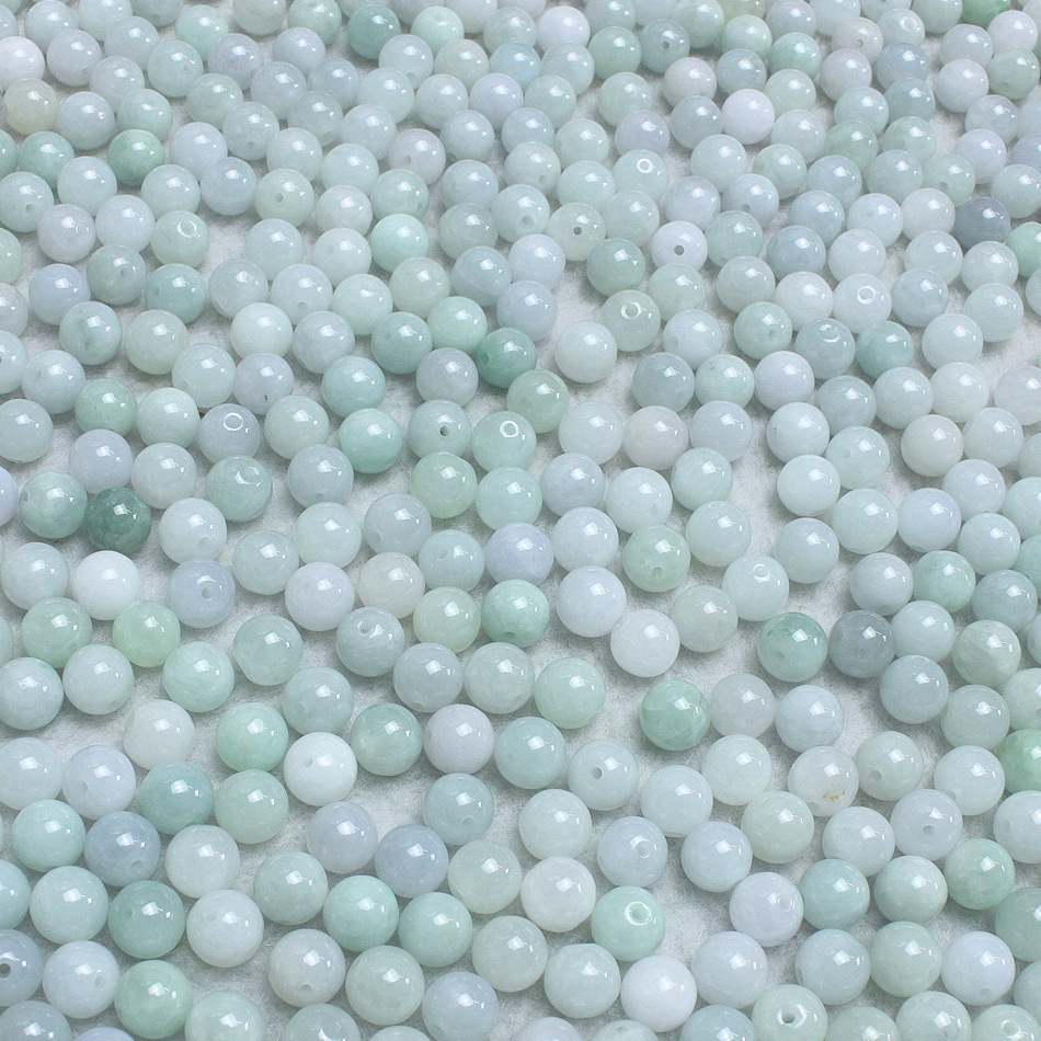 缅甸翡翠散珠A货DIY白色淡绿色老坑玉珠手链项链 10mm玉珠子手链