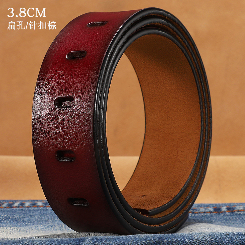 Cinturón sin cabeza de piel de vaca tira de hebilla lisa de cuero de los hombres con cuerpo