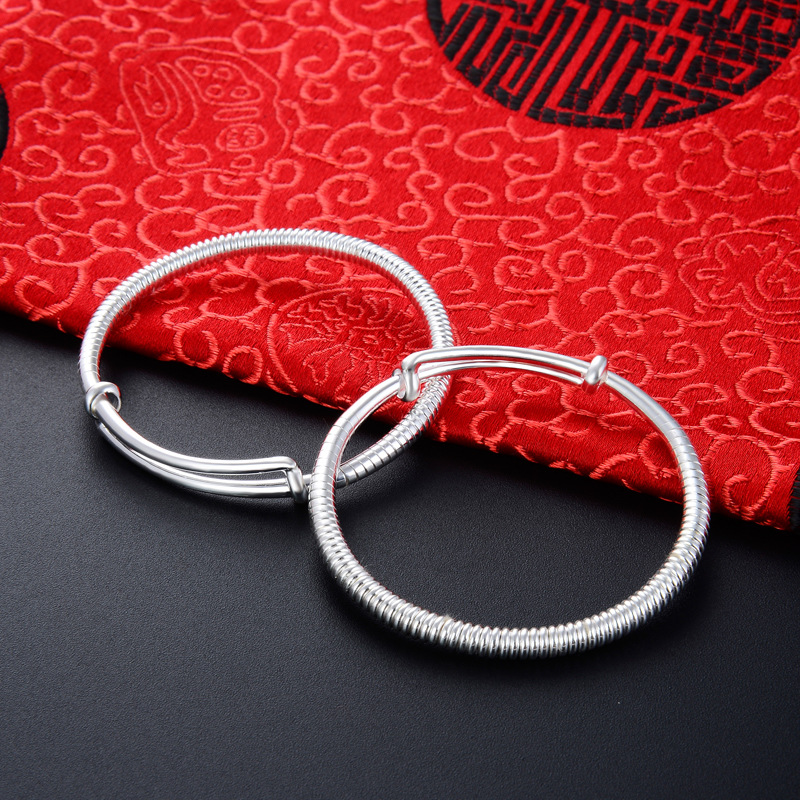 S990 pulsera de plata llena joyas de bebé masculino y femenino en forma de resorte push-pull pulsera bebé de un mes de edad cien días de edad pulsera de regalo