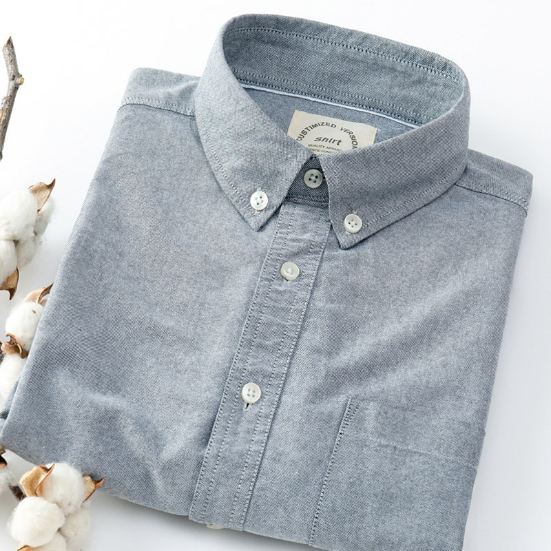 Men's Cotton Oxford Long-sleeved Shirt Winter All-match Base Blue Shirt Staff Casual Men's Work Clothes