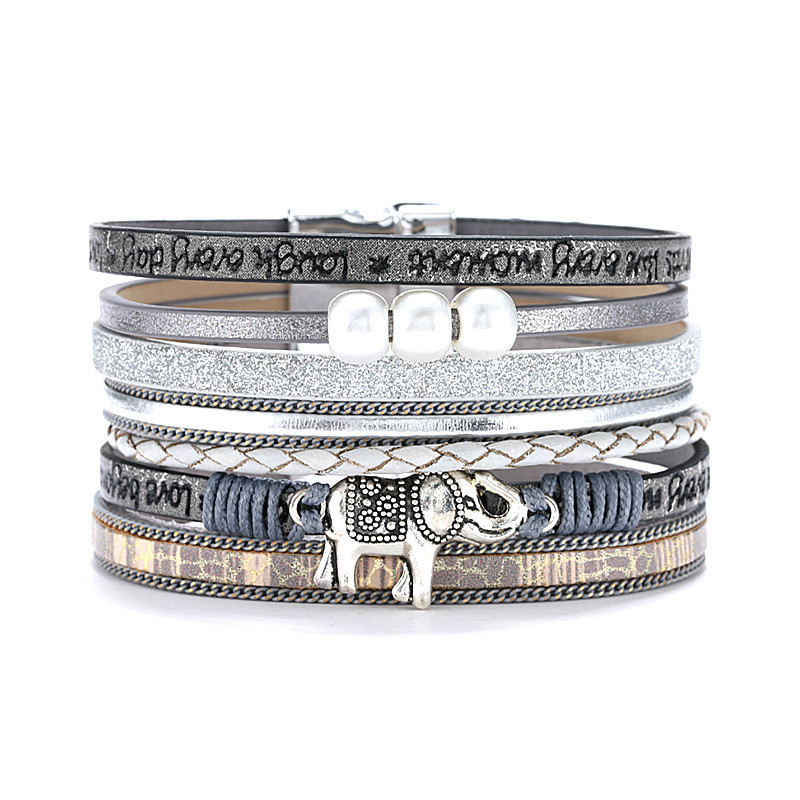 European and American Popular Elephant Alloy Multi-layer Bohemian Magnet Buckle Leather Bracelet Printing Bracelet Fashion Retro European and American Popular Elephant Alloy Multi-layer Bohemian Magnet Buckle Leather Bracelet Printing Bracelet Fashion Retro