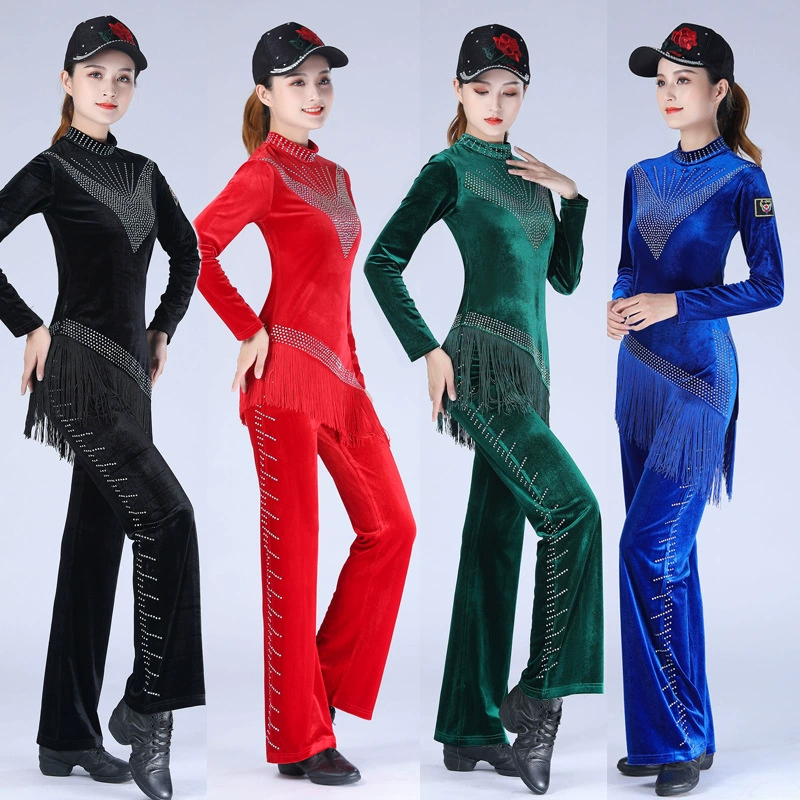 Женский топ из золотого бархата Jitterba, новый женский топ с длинными рукавами и фруктами, Женская Одежда для танцев, инкрустированная бриллиантами, инкрустированная бриллиантами