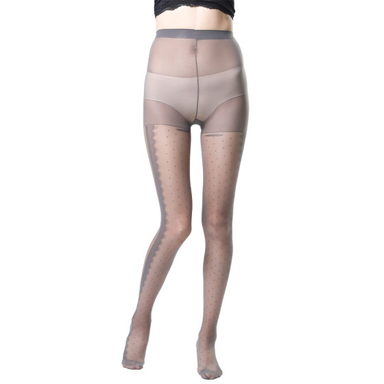 Pantyhose Women's Spring and Autumn Side Vertical Pattern Eyelash Lace Wave Dot Jacquard Stockings Summer Thin Black Silk