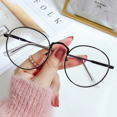 Anti-blue light flat-tinted glasses in Xiao Zhan's style, popular round-frame glasses with degrees for women, metal thick edge, student finished product, myopia glasses