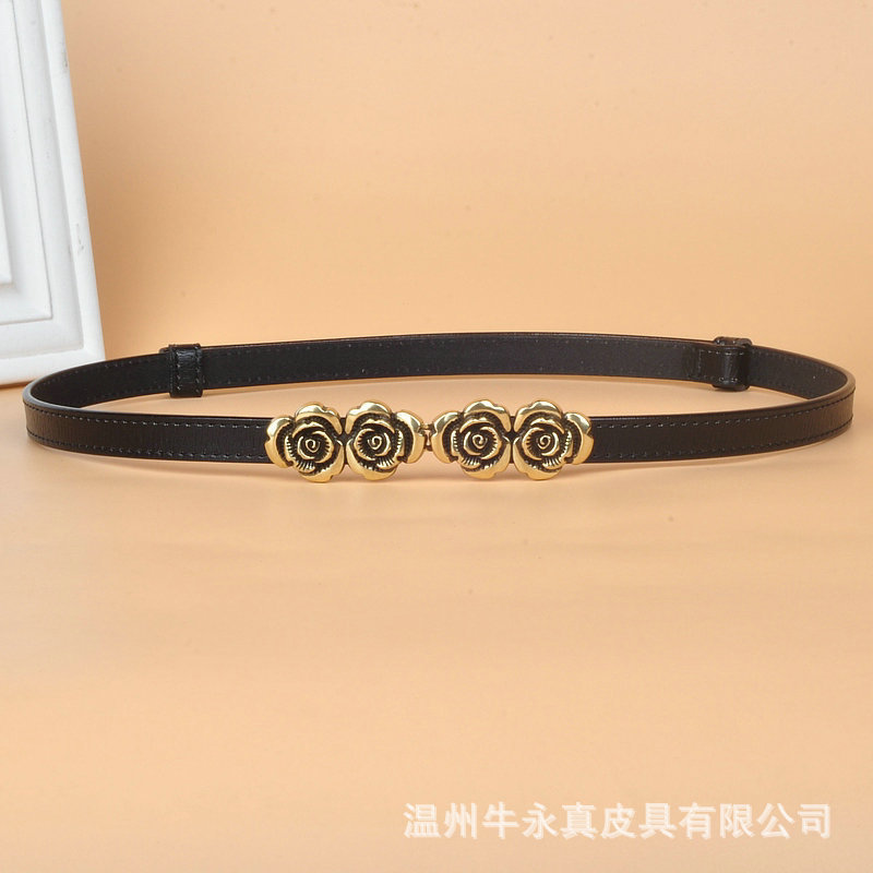 Korean-style Internet Celebrity Rose Buckle Dress Decorative Belt Matching Coat Down Jacket All-match Thin Belt for Women