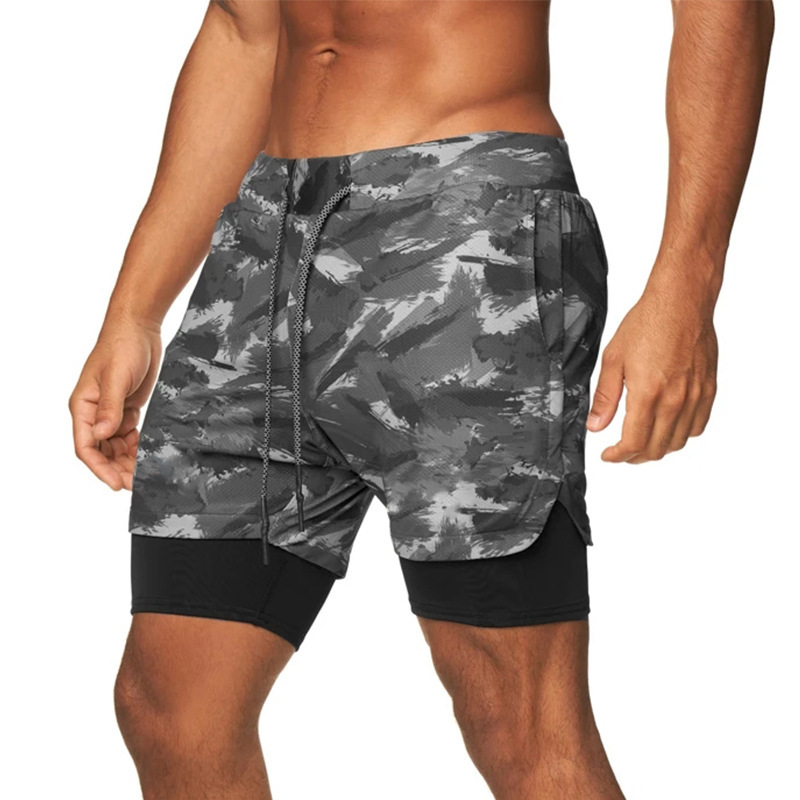 Crazy Muscle Men's Sports Shorts Compression Fake Two-Piece Quick-Dry Fitness Training European and American Jogging Pants Trendy Running