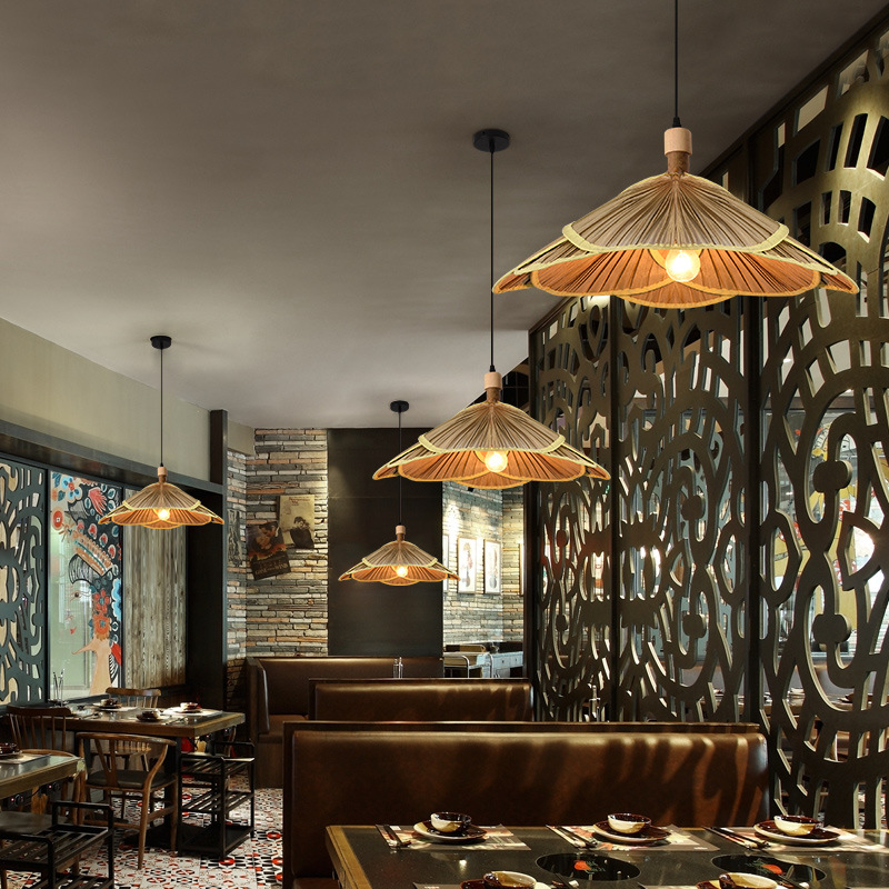 Araña de bambú de estilo chino restaurante japonés lámparas de restaurante de olla caliente Zen B & B pasillo Hotel habitación dormitorio lámpara de Bambú