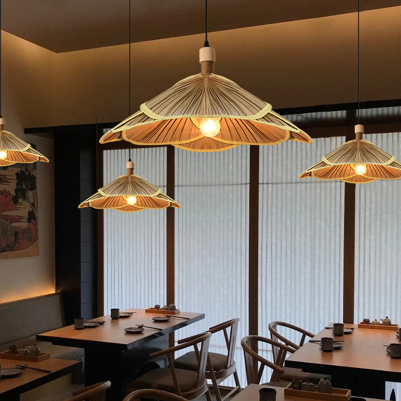 Araña de bambú de estilo chino restaurante japonés lámparas de restaurante de olla caliente Zen B & B pasillo Hotel habitación dormitorio lámpara de Bambú