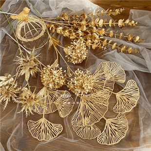 [Golden Color Series] Plastic leaf material decoration blessing barrel hug and ginkgo fan leaf wood hydrangea Yogalgali Spring Festival day
