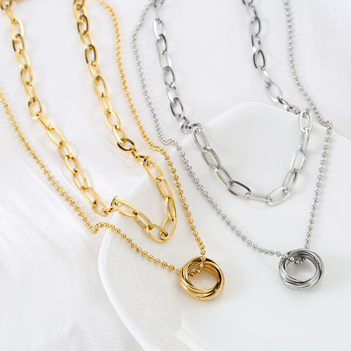 European and American style double-layered choker sweater chain personalized internet celebrity long ring pendant ins trendy clavicle necklace for women