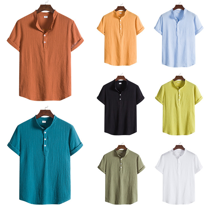 Transfronteriza 2022 transfronteriza eBay Comercio exterior Camisa de algodón y lino para hombres AliExpress deseo casual Lino camisa de color sólido hombres