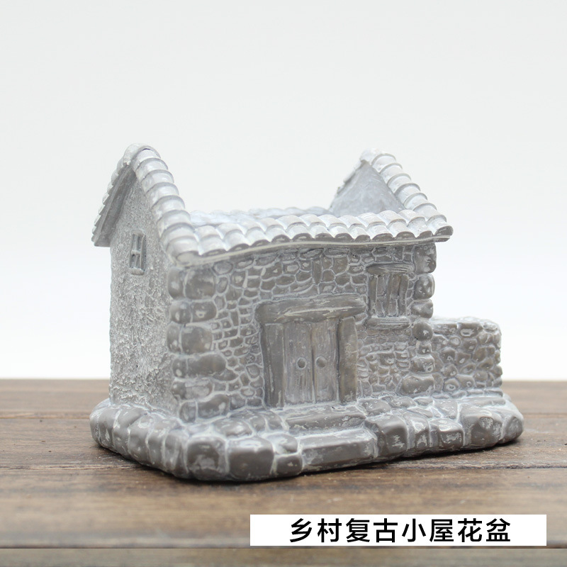 Chậu Cây Resin Chậu cây mọng nước hình ngôi nhà vintage resin, chậu mini DIY, trang trí tiểu cảnh (RG-128)