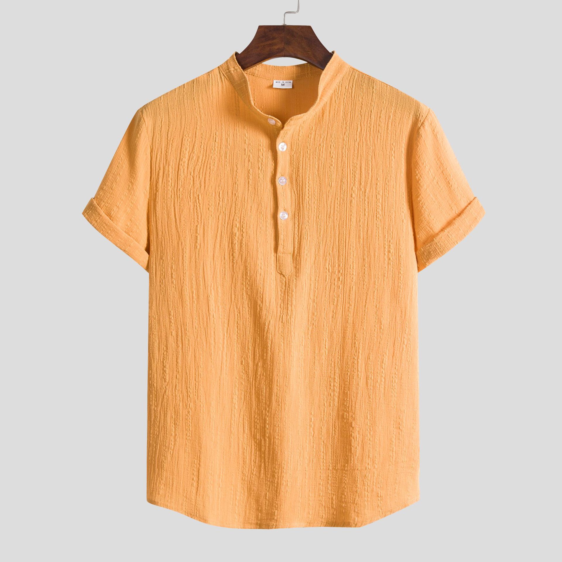 Transfronteriza 2022 transfronteriza eBay Comercio exterior Camisa de algodón y lino para hombres AliExpress deseo casual Lino camisa de color sólido hombres