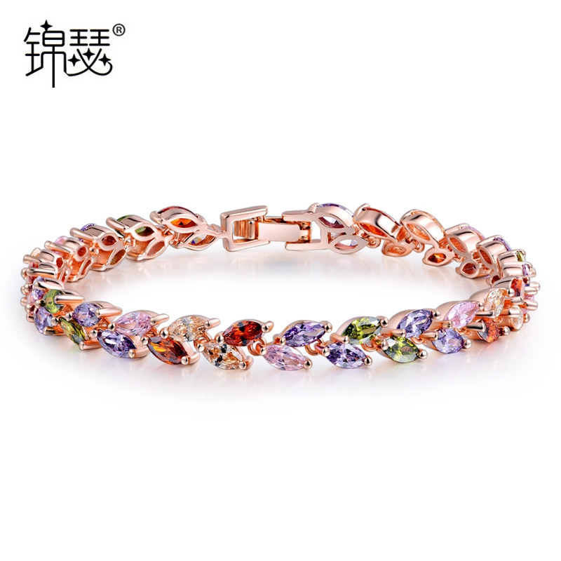 Jinse Heavy Industries Color Zircon Bracelet Brass Zircon Crystal Bracelet Korean Branch-shaped High-end All-match Bracelet