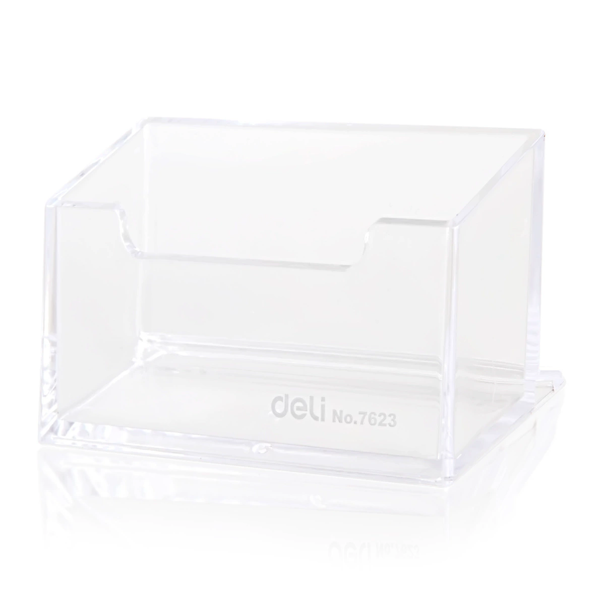 Deli Stationery 7623 Catabst / Настольный бокс для визиток / Полностью прозрачный пластиковый бокс для визиток