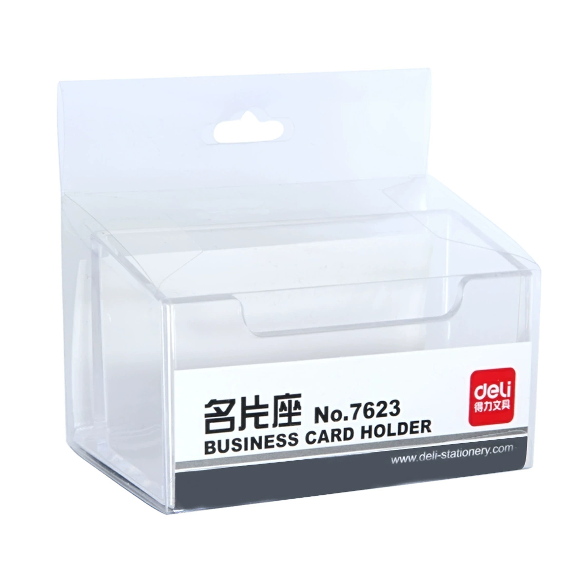 Deli Stationery 7623 Catabst / Настольный бокс для визиток / Полностью прозрачный пластиковый бокс для визиток