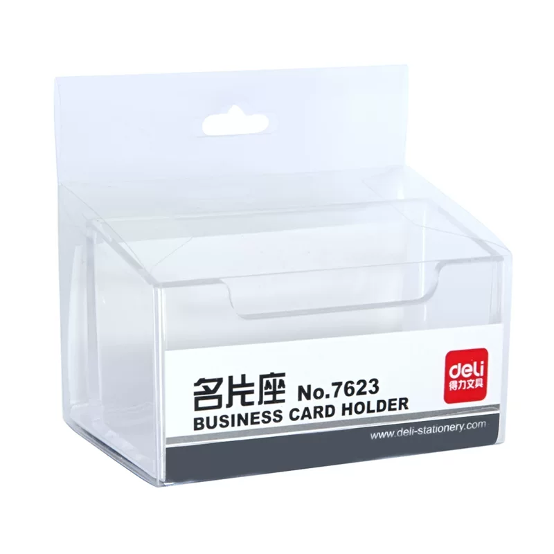 Deli Stationery 7623 Catabst / Настольный бокс для визиток / Полностью прозрачный пластиковый бокс для визиток