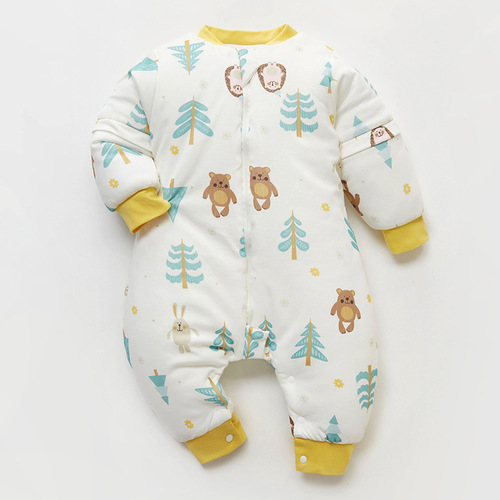 儿童睡袋纯棉冬季夹棉200g加厚婴儿分腿睡袋宝宝防踢被秋冬连体衣