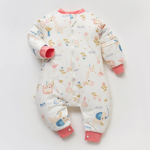 Children's sleeping bag for autumn and winter, anti-kicking, baby one-piece suit, gauze sleeping bag, winter interlayer 200g, thick leg opening baby sleeping bag