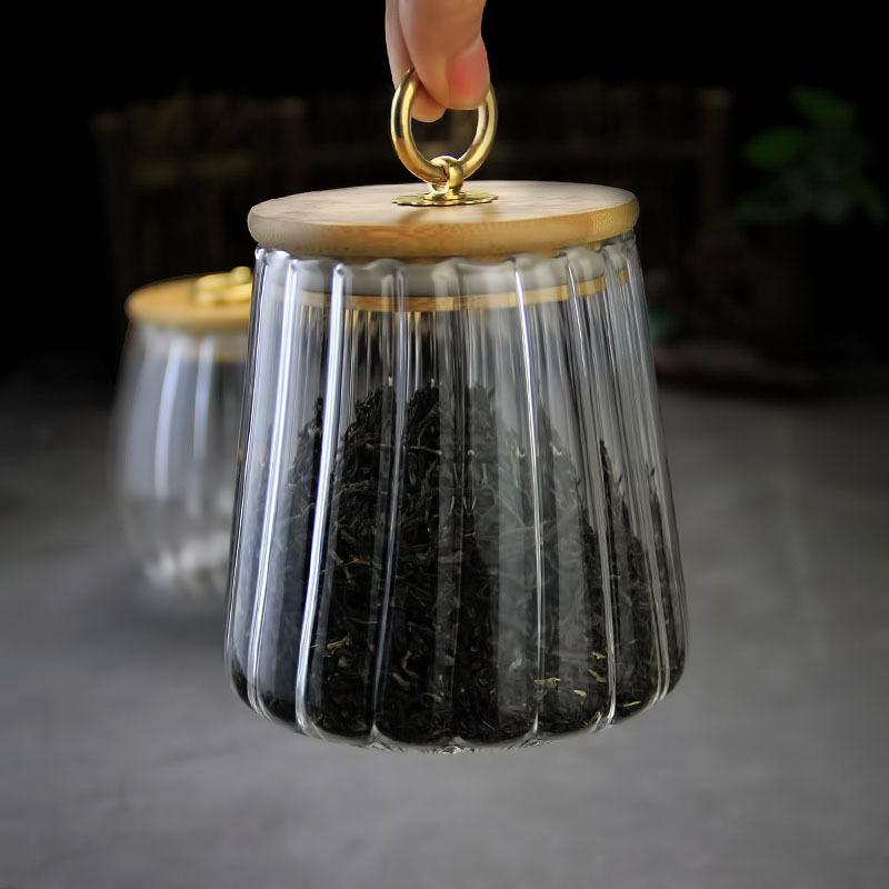 Frasco de almacenamiento de vidrio de crisantemo al por mayor transparente de almacenamiento sellado frasco de té hogar a prueba de humedad frasco de almacenamiento de vidrio de grano vertical