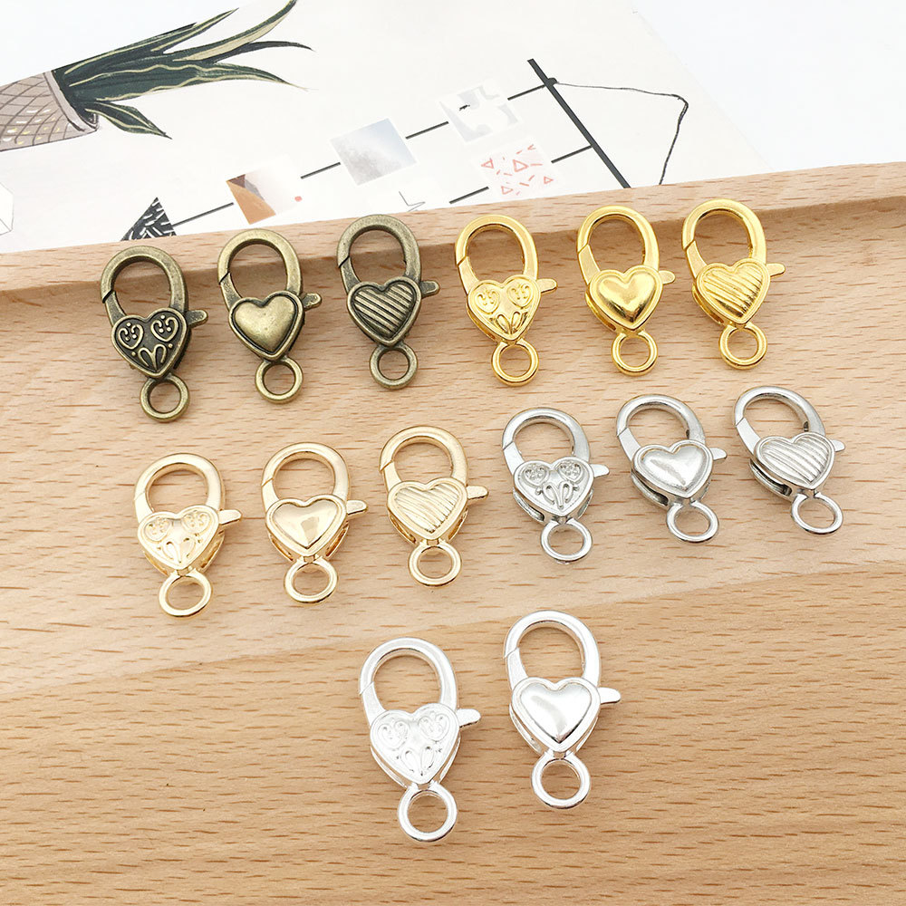 Melocotón hebilla de langosta en forma de corazón accesorios de llavero bricolaje hardware de equipaje hebilla de langosta en forma de corazón de aleación de zinc