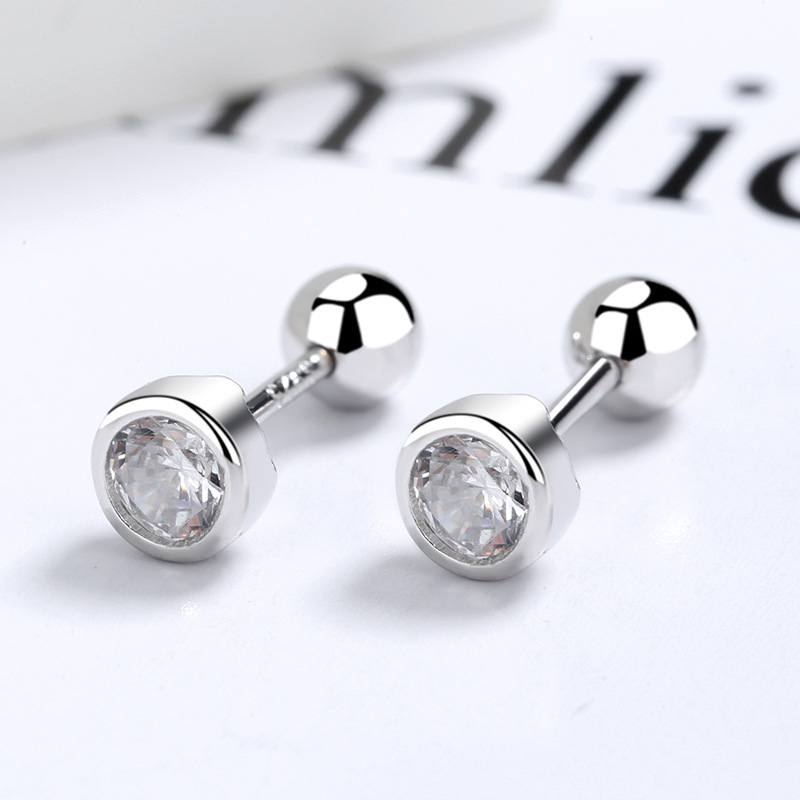 S925 plata esterlina ZIRCON ronda grano hilo Stud pendientes mujer tornillo torcedura hebilla oído hueso Stud simple moda una semana oído joyería moda