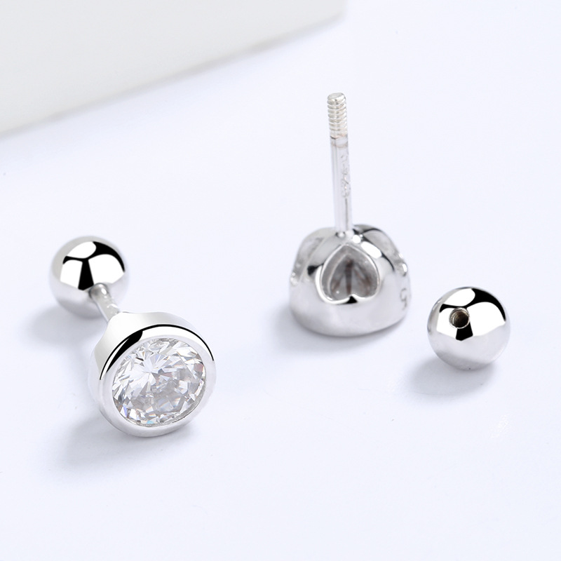 S925 plata esterlina ZIRCON ronda grano hilo Stud pendientes mujer tornillo torcedura hebilla oído hueso Stud simple moda una semana oído joyería moda