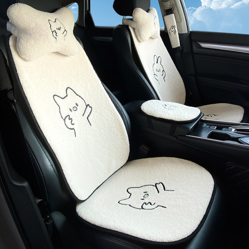 车载卡通羊羔绒座垫 车用可爱靠背 小猪/小兔坐垫 后排坐垫扶手垫