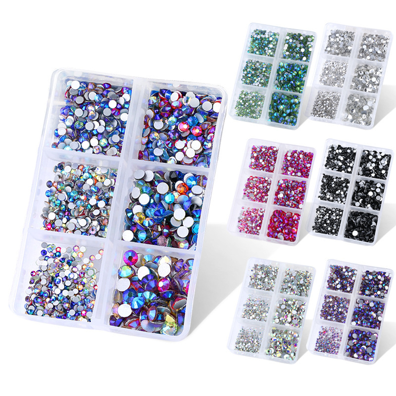 Cross-border direct supply of new 6-pack nail glass flat-bottomed rhinestone set diy nail beauty accessories