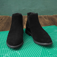 冬季馬丁靴男純色車縫線時尚粗跟圓頭秋季黑色切爾西靴S18