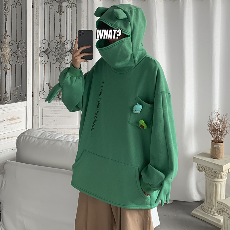 Frog Pullover Sweater Men's Design Sense Hooded Casual Coat Winter Fashionable Loose Top Couple's Hoodie