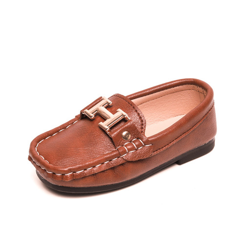 Children's single shoes, spring new British style retro small leather shoes, boys' slip-on beanie shoes, boys' shoes, sewing bag shoes