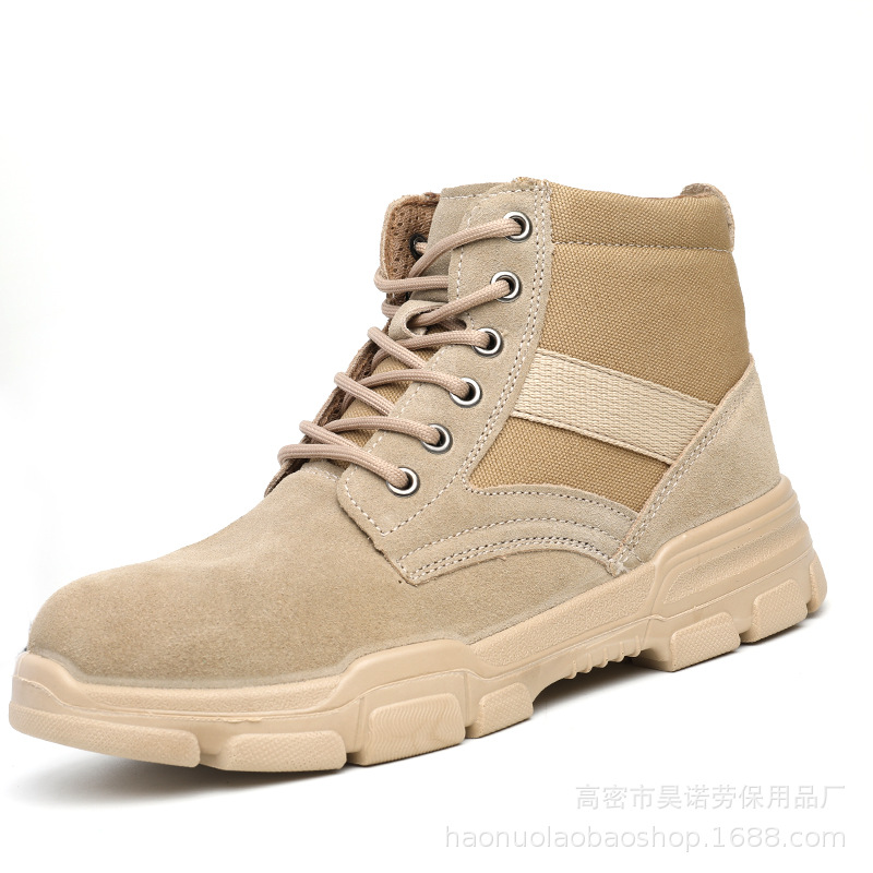 战狼靴防砸防刺款pu注塑实心厎耐磨透气劳保鞋男四季保暖反毛牛皮