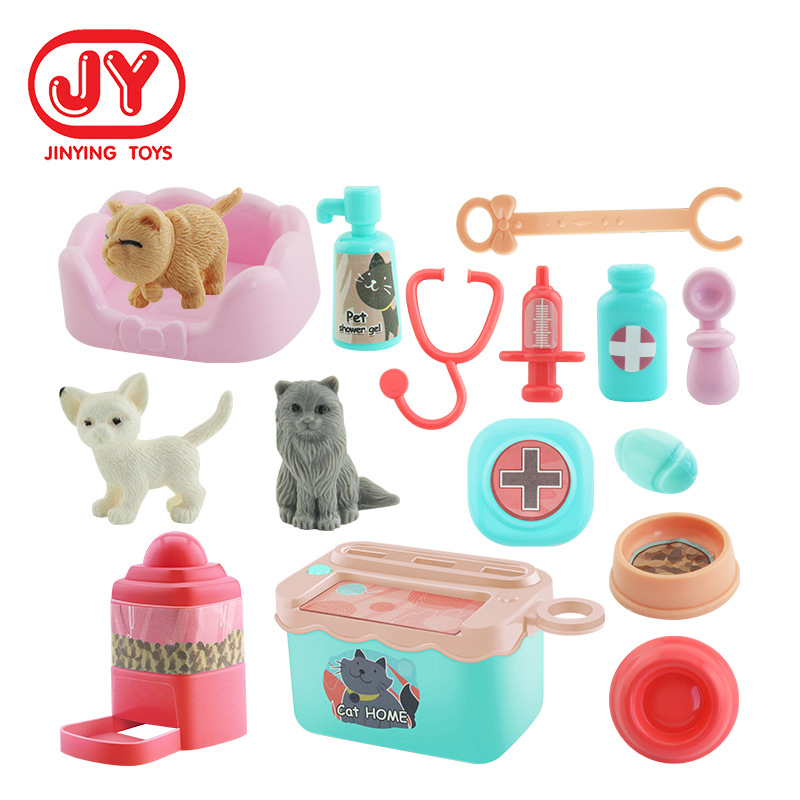 Suministro transfronterizo de animales para niños Casa de juegos de simulación de juguete mascota gato equipo médico serie fábrica de juguetes al por mayor
