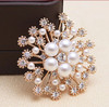 Brooch from pearl lapel pin, fashionable pin, accessory, Korean style, with snowflakes, flowered, wholesale