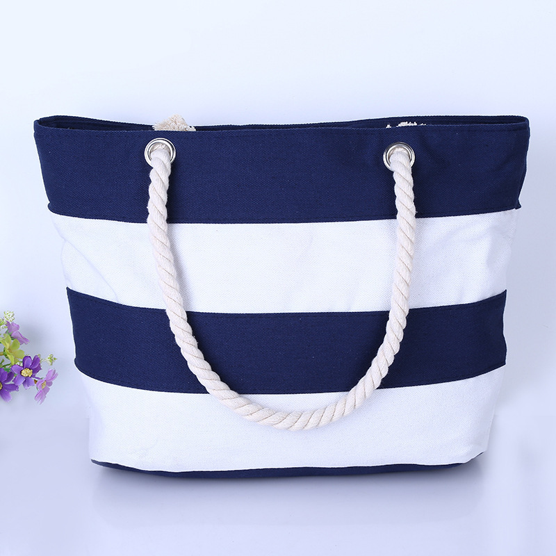 New Ultra-Simple Versatile Coarse Hemp Rope Fashion Canvas Bag Shoulder Bag Patchwork Beach Striped Eco-Friendly Bag