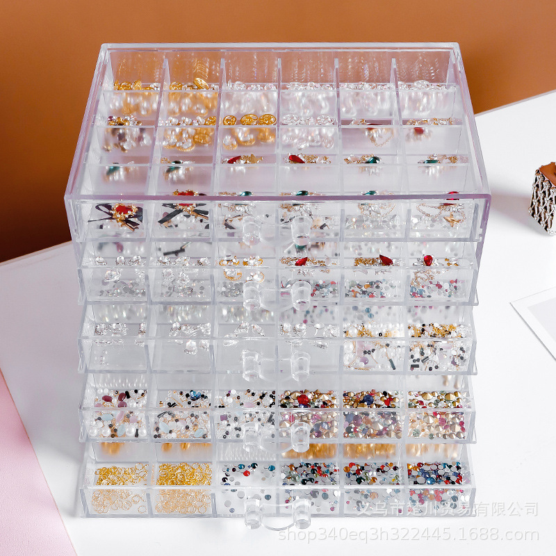 Caja de almacenamiento de joyas de uñas herramienta transparente multi-capa 120 rejilla caja de taladro de uñas clasificación caja de almacenamiento cajón caja de joyería