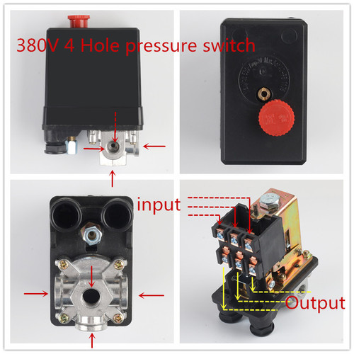 Air compressor switch 220V pressure automatic three-phase air pressure switch air pump accessories vertical four-way adjustable pressure