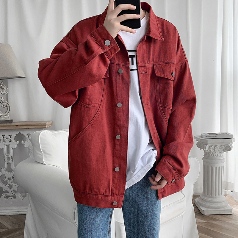 Abrigo de mezclilla de los hombres Hong Kong estilo Otoño e Invierno ropa suelta estilo coreano moda ins marca de moda herramientas chaqueta a juego