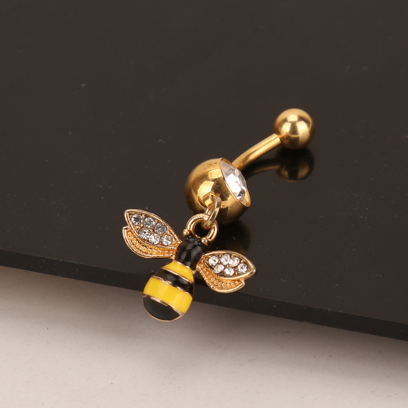 El Comercio exterior europeo y americano nuevo ZIRCON insecto vientre abeja ombligo anillo ombligo uñas Acero inoxidable simple cuerpo piercing joyería