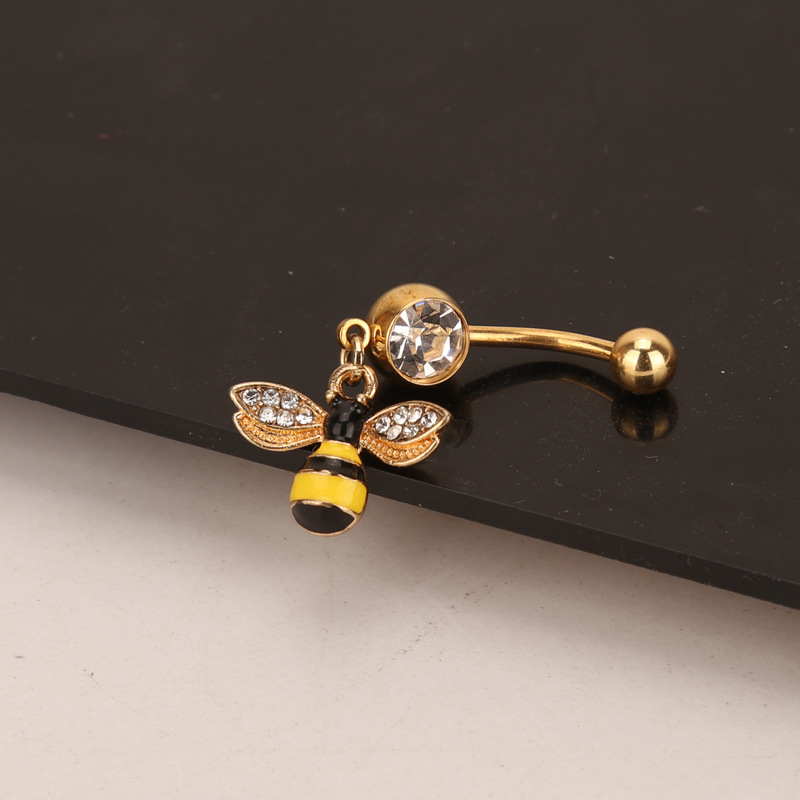 El Comercio exterior europeo y americano nuevo ZIRCON insecto vientre abeja ombligo anillo ombligo uñas Acero inoxidable simple cuerpo piercing joyería