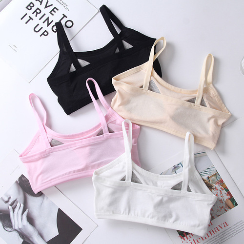 Student underwear all-in-one with chest pad pure cotton suspender underwear short anti-exposure underwear bra wrap breast tube top