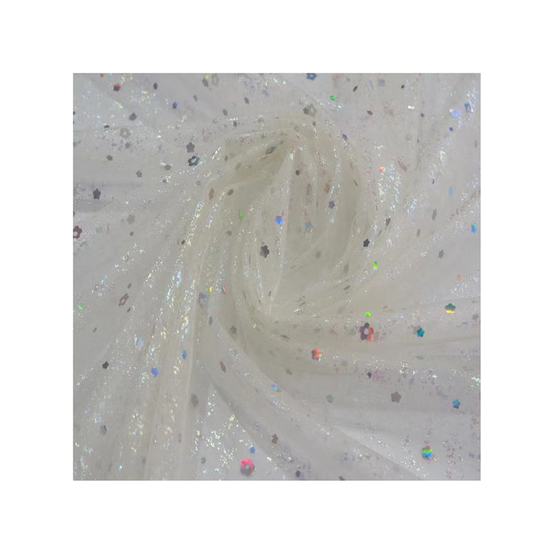 Fabricantes promocionales de bajo precio de flor de ciruela sequinilla punto fantasma de malla multicolor tela de ropa infantil falda
