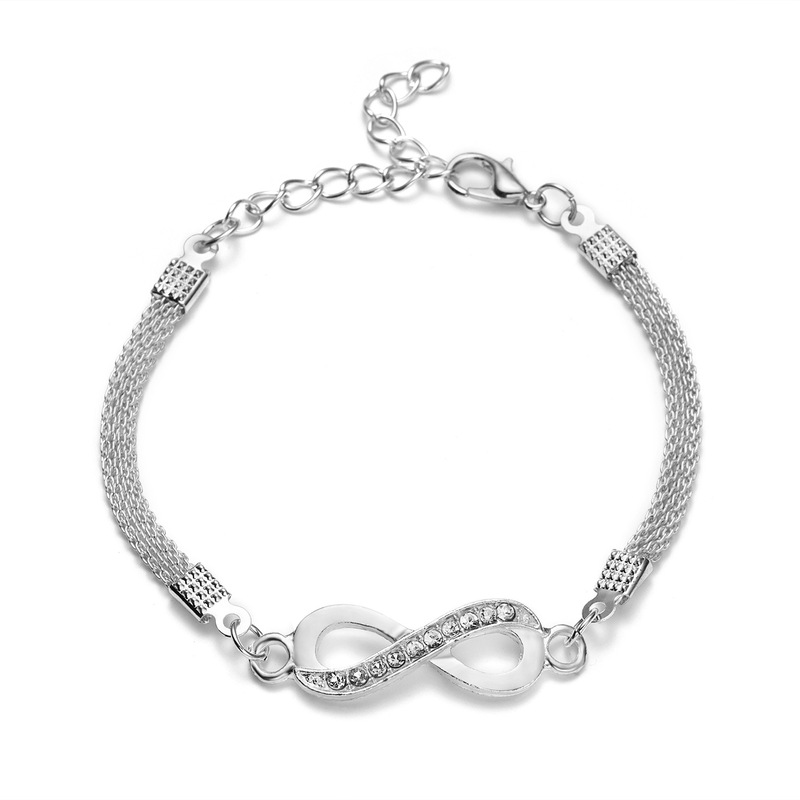 European and American fashion infinite 8 word infinite silver plated bracelet creative Diamond simple hand decoration wholesale